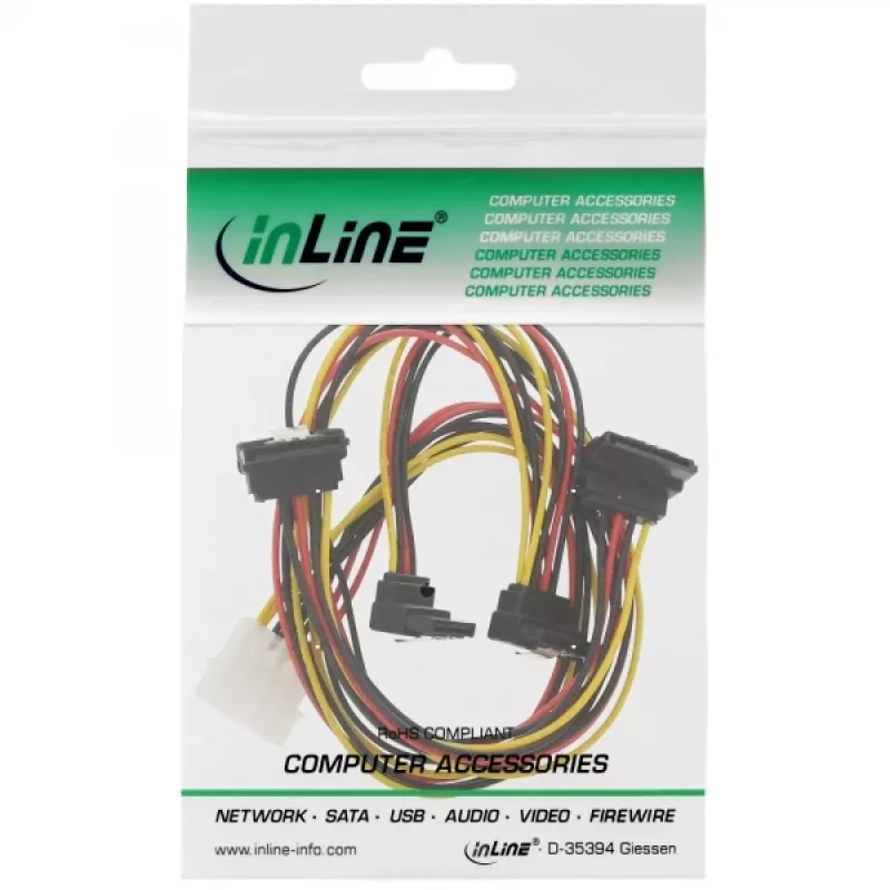 InLine interný Y napájací kábel 1x Molex / 4x SATA zahnutý s poistkami 0,40+0,55 m