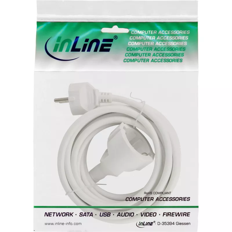 InLine predlžovací napájací kábel biely 1 m CEE7/7 H05VV-F3G 230V