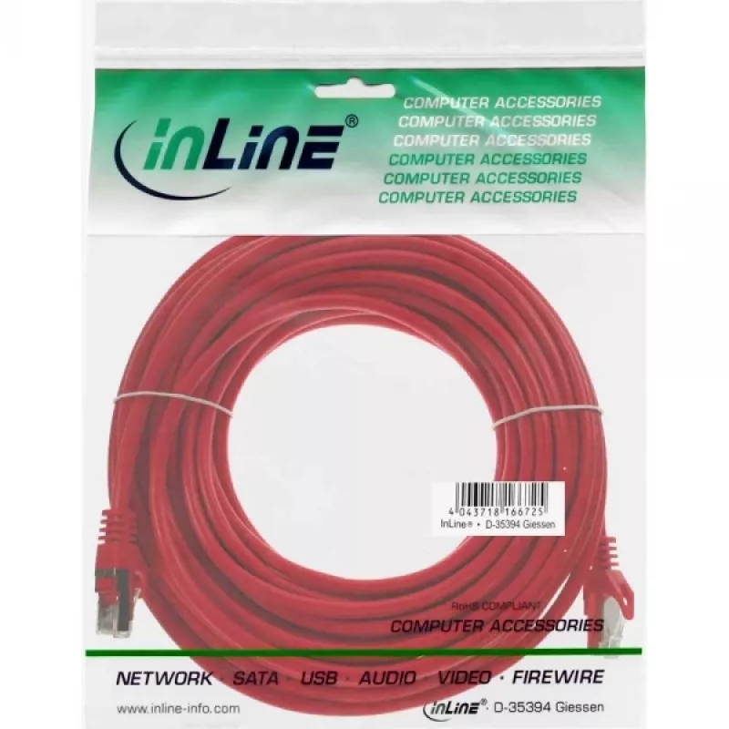InLine patch kábel F/UTP Cat.5e červený 10 m