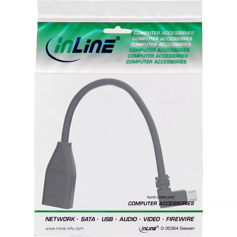 InLine Micro USB OTG adaptérový kábel Micro-B konektor samec zahnutý na USB A konektor samica 0,1 m