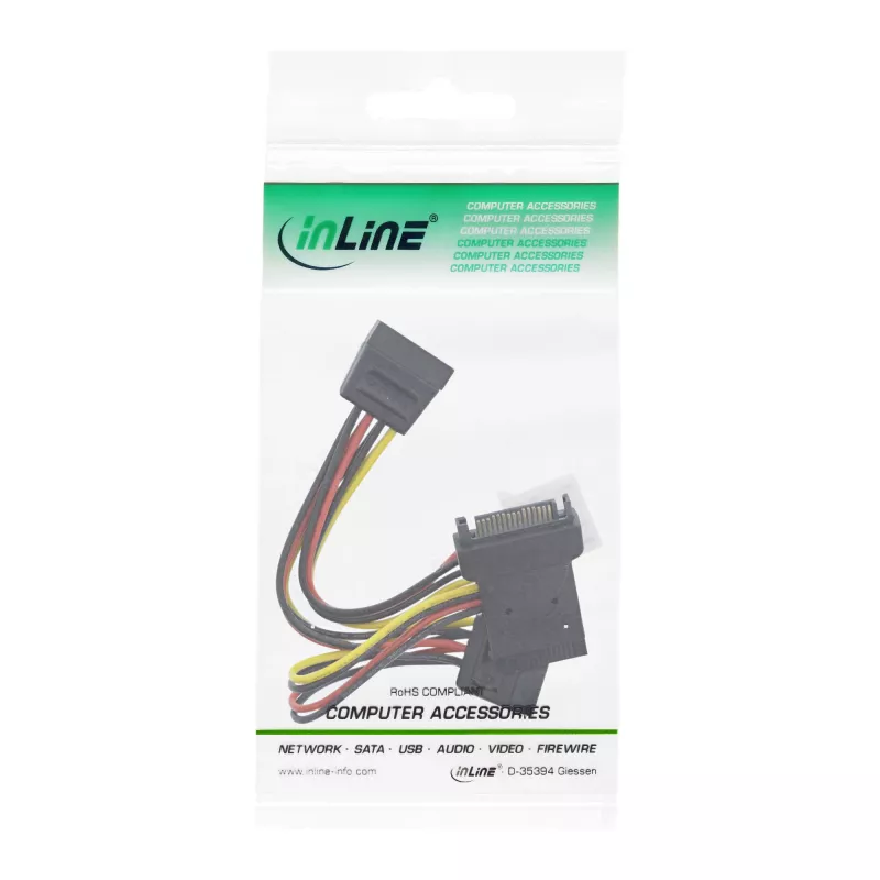 InLine SATA napájací adaptérový kábel konektor samec na konektor samica na 2x SATA + 4-pin Molex napájací konektor