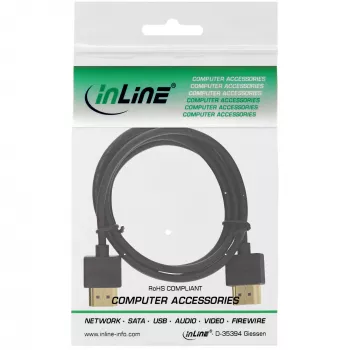 InLine High Speed HDMI kábel s Ethernet, AM/AM, super plochý, čierny/zlatý, 1m