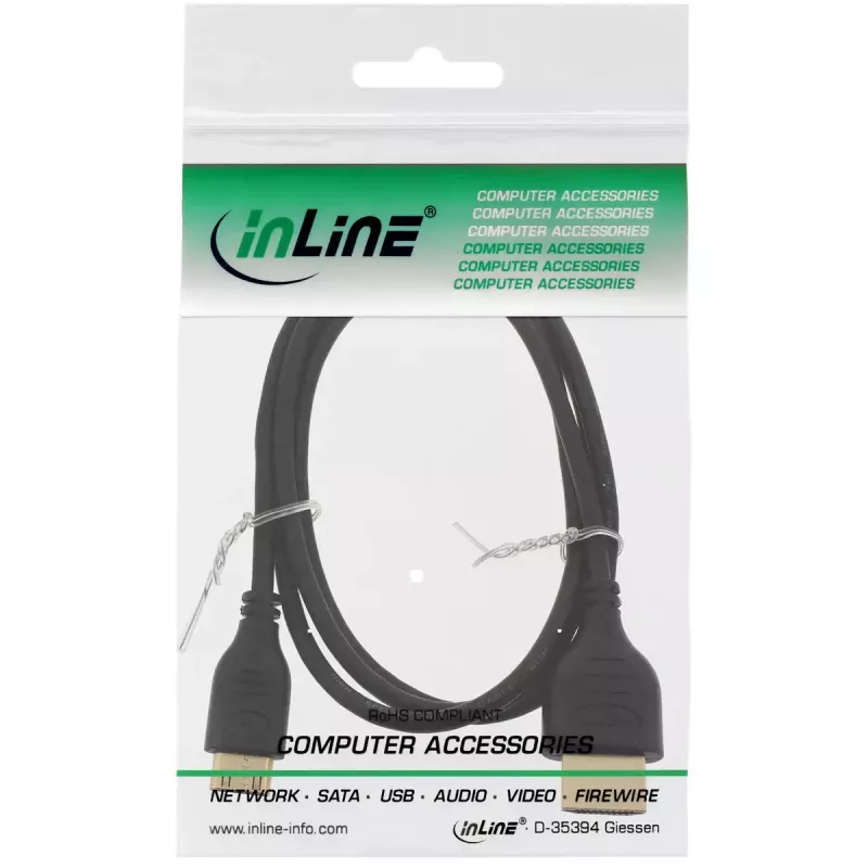 InLine High Speed HDMI kábel s Ethernet, AM/CM, super plochý, čierny/zlatý, 1,8 m