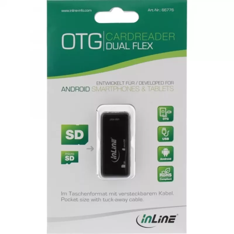 InLine OTG čítačka kariet Dual Flex pre SD, microSD s USB portom a 2 slotmi na karty
