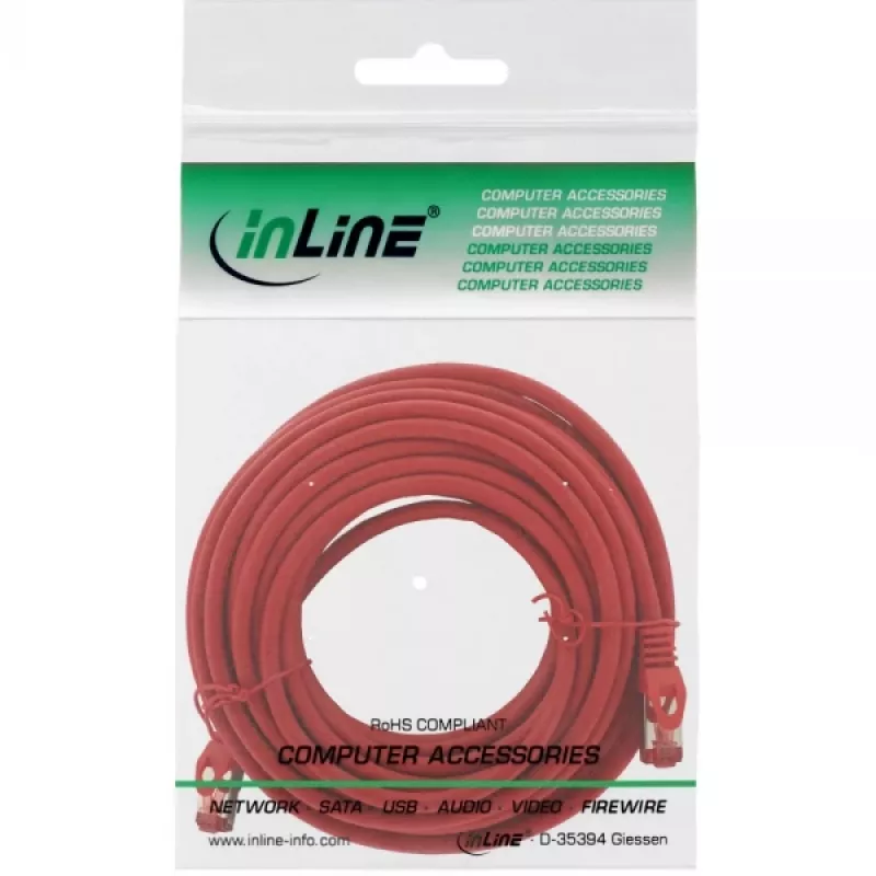 InLine patch kábel S/FTP PiMF Cat.6 250MHz meď bezhalogénový červený 15m