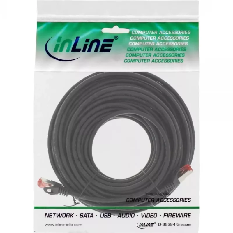 InLine patch kábel S/FTP PiMF Cat.6 250MHz meď bezhalogénový čierny 15m