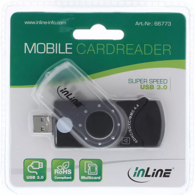 InLine USB 3.0 mobilná čítačka kariet s 2 slotmi pre SD SDHC SDXC microSD
