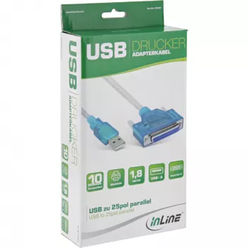 USB tlačiarňový kábel InLine 33397I 1,8 m Type-A konektor samec na DB25 konektor samica