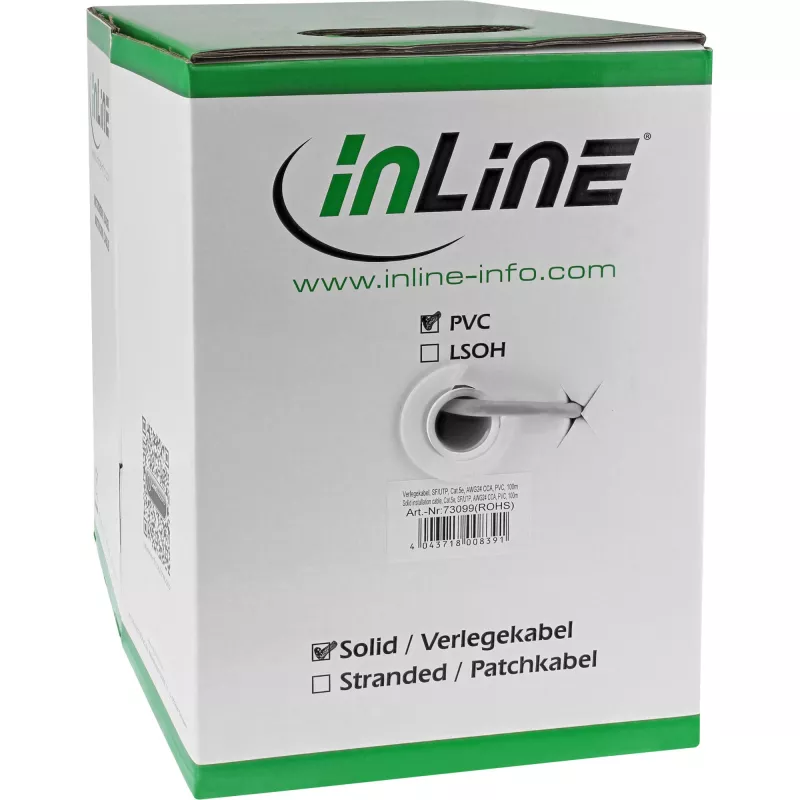 InLine Solid inštalačný kábel SF/UTP Cat.5e AWG24 CCA PVC 100m