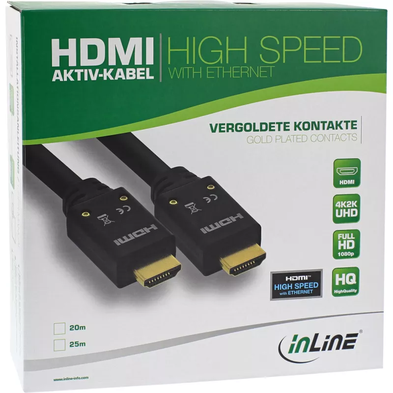 InLine HDMI aktívny kábel, HDMI High Speed s Ethernet, M/M, 20 m