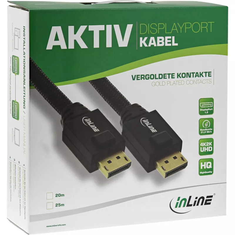 InLine DisplayPort aktívny kábel, čierny, pozlátené kontakty, 25 m
