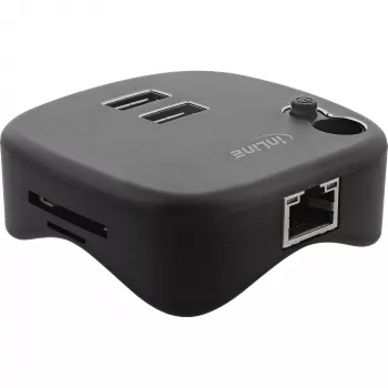 InLine USB 3.0 multiadapter, 2x USB-A, RJ45, čítačka SD/MicroSD kariet, čierny