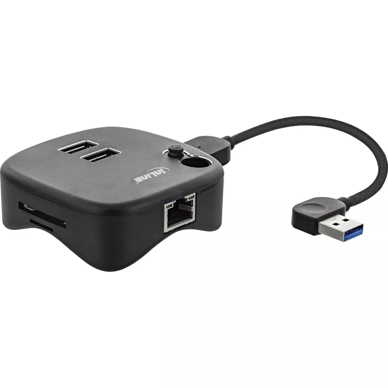 InLine USB 3.0 multiadapter, 2x USB-A, RJ45, čítačka SD/MicroSD kariet, čierny