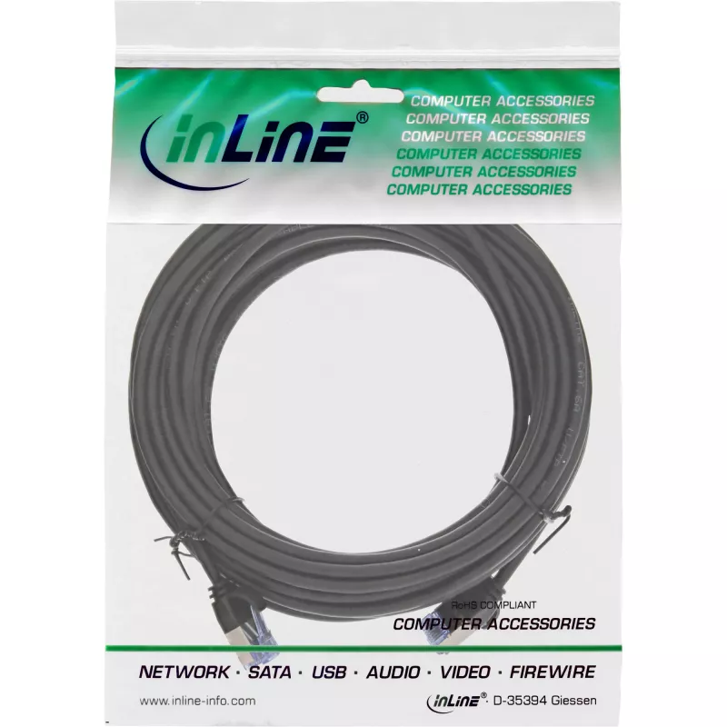 InLine tenký okrúhly patch kábel U/FTP Cat.6A čierny 5 m
