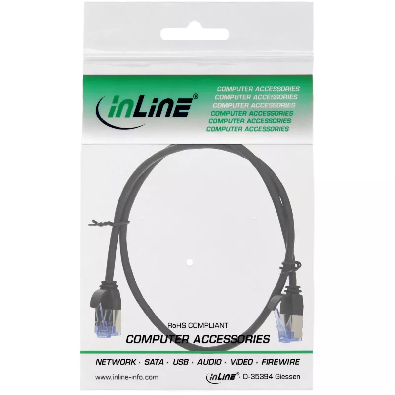 InLine tenký okrúhly patch kábel U/FTP Cat.6A čierny 0,3 m