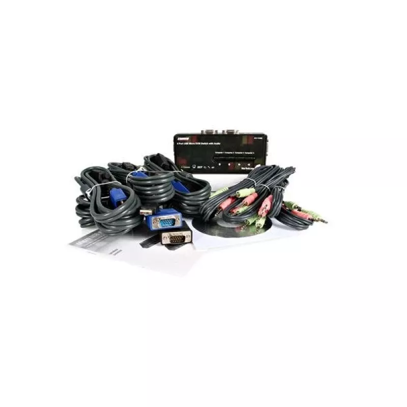 StarTech.com 4-portový čierny USB KVM switch kit s káblami a audiom