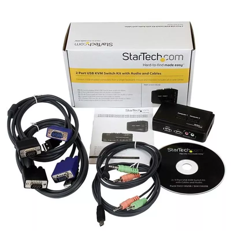 StarTech.com 2-portový čierny USB KVM switch kit s audiom a káblami