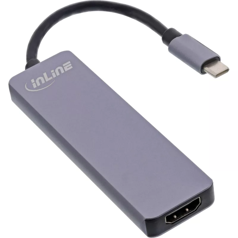 InLine multi-hub USB 3.2 Gen.1, 2x USB-A, HDMI 4K/30Hz, čítačka kariet, hliník, sivý