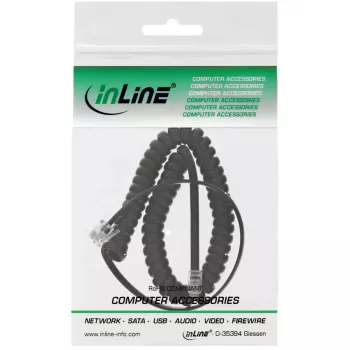InLine špirálový kábel k slúchadlu, RJ10 4P4C M/M, čierny, max. 4 m
