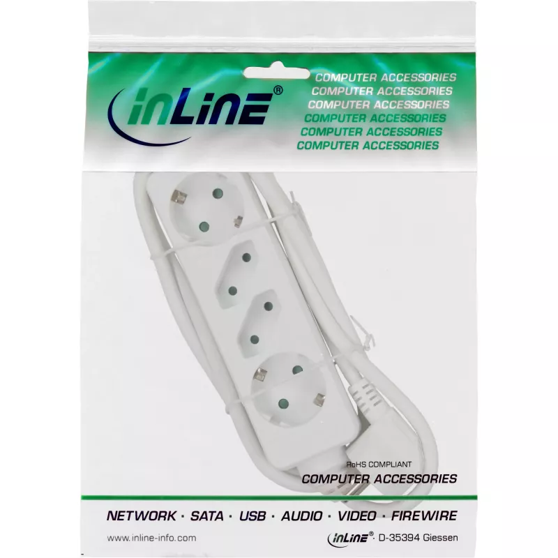 InLine zásuvková lišta, 4-násobná, 2x CEE7/3 + 2x Euro CEE 7/16, biela, 3 m