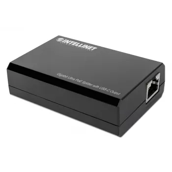 Intellinet PoE splitter s USB-C výstupom, PoE++ / 4PPoE, Gigabit Ultra, IEEE 802.3bt, RJ45 vstupné a výstupné porty, až do 45 W USB-C výstup