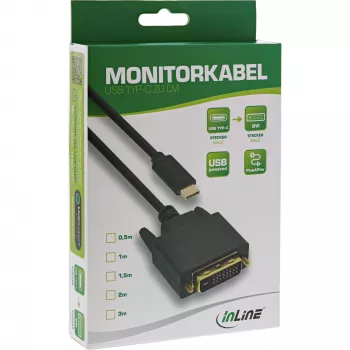 InLine USB display kábel, USB-C konektor samec / DVI konektor samec (DP Alt Mode), čierny, 2 m