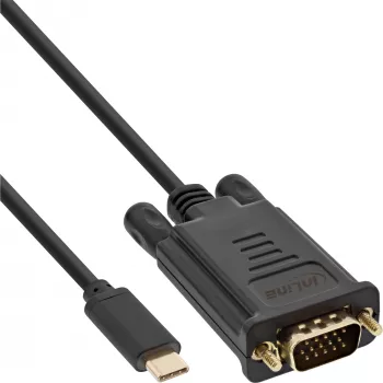 InLine USB display kábel, USB-C konektor samec / VGA konektor samec (DP Alt Mode), čierny, 2 m