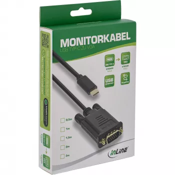 InLine USB display kábel, USB-C konektor samec / VGA konektor samec (DP Alt Mode), čierny, 2 m