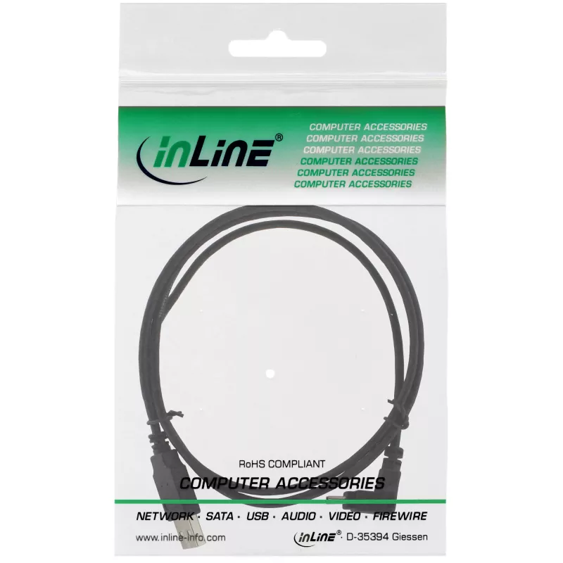 InLine USB Type-A konektor samec / Mini-USB konektor samec 5 pin zahnutý nadol 90° čierny 1 m