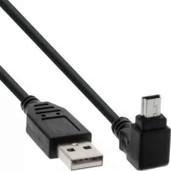 USB Type-A konektor samec / Mini 5pin konektor samec zahnutý nahor 90° čierny 3 m InLine 31430