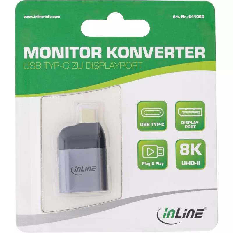 USB display adaptér InLine 64106D USB-C konektor samec na DisplayPort konektor samica 8K60Hz