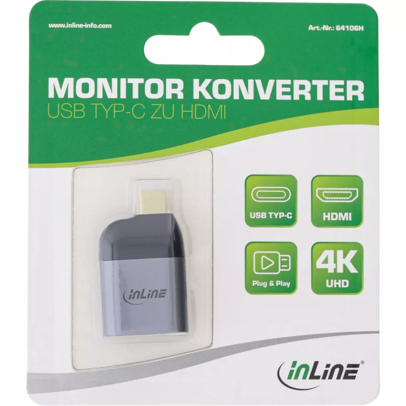 InLine USB display konvertor, USB-C konektor samec na HDMI konektor samica, 4K60Hz
