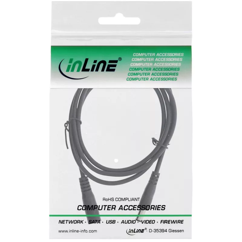 InLine DC predlžovací kábel, DC samec/samica 5,5x2,1mm, čierny, 5m