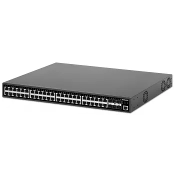 Intellinet 48-port Gigabit Ethernet PoE+ Layer 2+ Managed switch so šiestimi 10G SFP+ uplinkmi IEEE 802.3at/af (PoE+/PoE) kompatibilný, 450 W PoE rozpočet, Layer 2+/Layer 3 Lite, 6 x 10G SFP+ otvorený