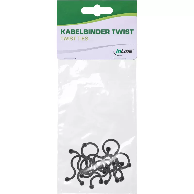 Twist Ties InLine 22 mm, čierne, 10 kusov — upevňovač káblov/drôtov