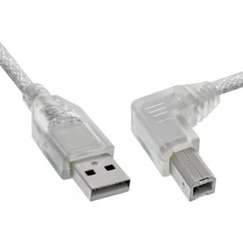 InLine USB 2.0 kábel, zahnutý, Type-A konektor samec / B konektor samec, transparentný, 1 m