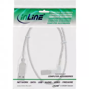 InLine USB 2.0 kábel pravouhlý Type-A konektor samec / B konektor samec transparentný 0,5 m