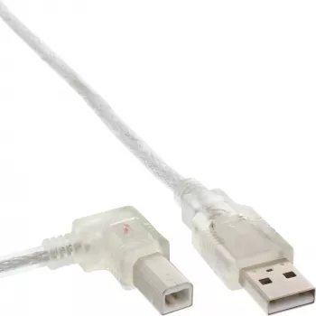 InLine USB 2.0 kábel ľavý zahnutý Type-A konektor samec / B konektor samec transparentný 3 m