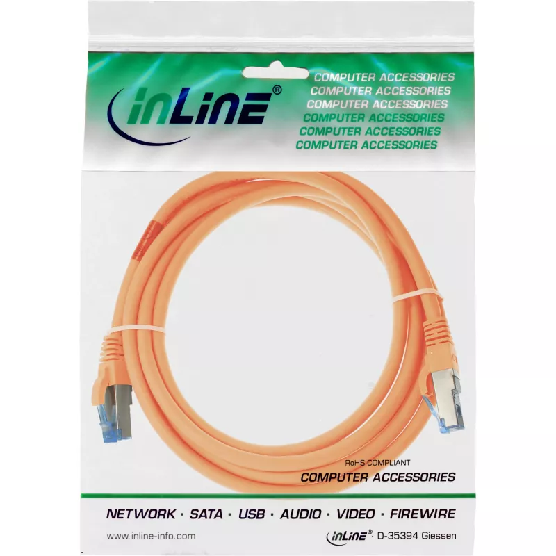 InLine patch kábel S/FTP PiMF Cat.6A bezhalogénový 500 MHz oranžový 1 m