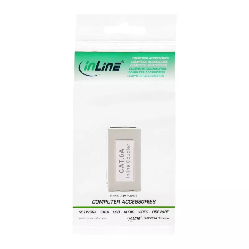 InLine Cat.6A adaptér, úplne tienený, kov, 2x RJ45 F/F, 1:1
