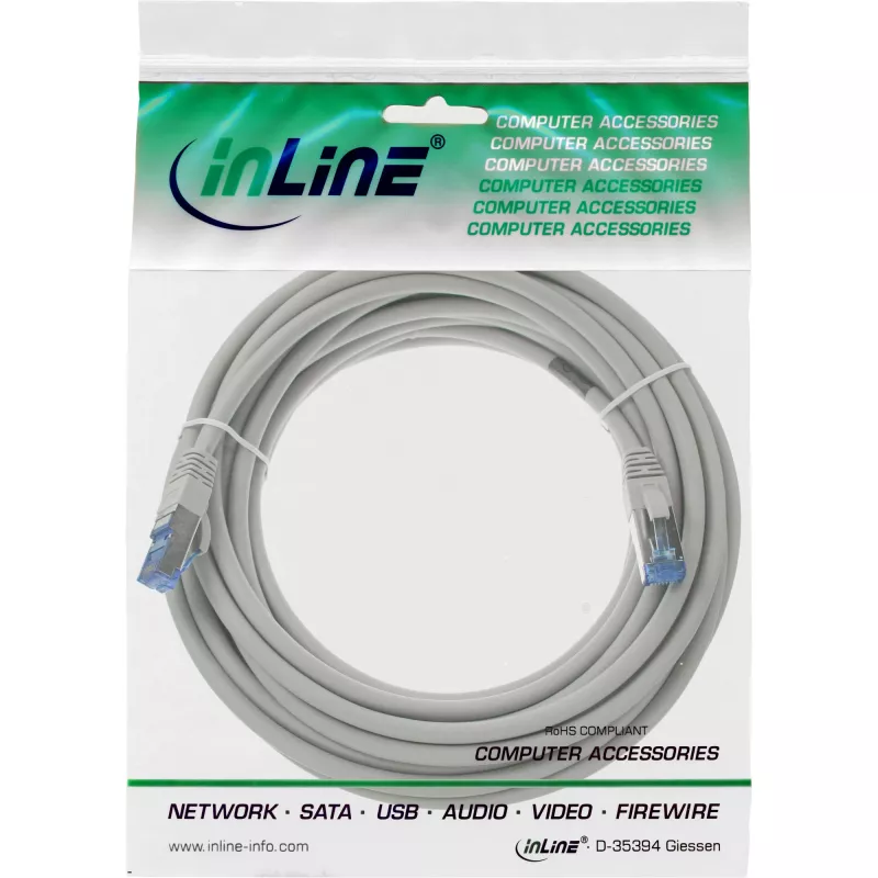 InLine patch kábel S/FTP PiMF Cat.6A bezhalogénový 500MHz sivý 25m