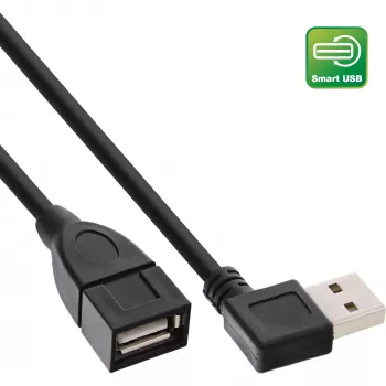 InLine USB 2.0 Smart kábel zahnutý + reverzibilný Type-A konektor samec / konektor samica čierny 2m