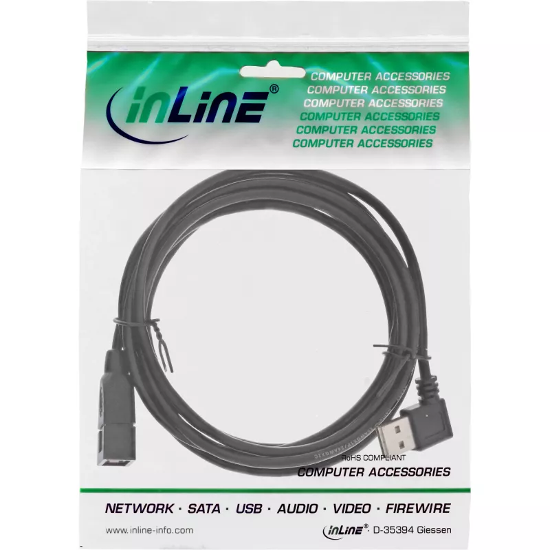 InLine USB 2.0 Smart kábel zahnutý + reverzibilný Type-A konektor samec / konektor samica čierny 2m