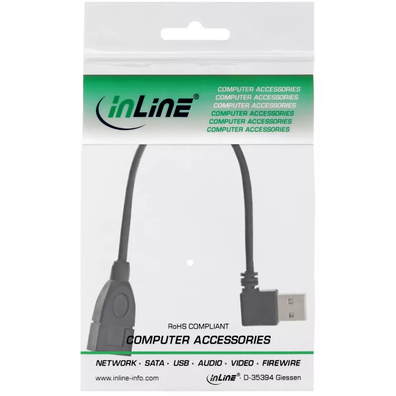 InLine USB 2.0 Smart kábel zahnutý + obojstranný Type-A konektor samec / konektor samica čierny 0,2 m