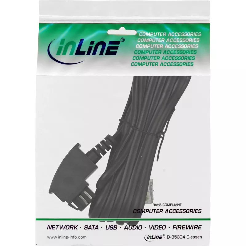 InLine TAE-N kábel, TAE-N / RJ11 6P4C, 1m, 1 m, TAE-N, RJ11, konektor samec, konektor samec, čierny