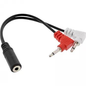 InLine audio plochý adaptérový kábel pre slúchadlá, 2x 3,5 mm konektor samec na 3,5 mm konektor samica 3-polohový, 0,15 m