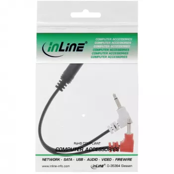 InLine audio plochý adaptérový kábel pre slúchadlá, 2x 3,5 mm konektor samec na 3,5 mm konektor samica 3-polohový, 0,15 m
