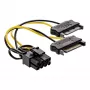 InLine napájací adaptérový kábel, 2x SATA konektor samec / 8pin PCI-Express konektor samec, 0,15 m