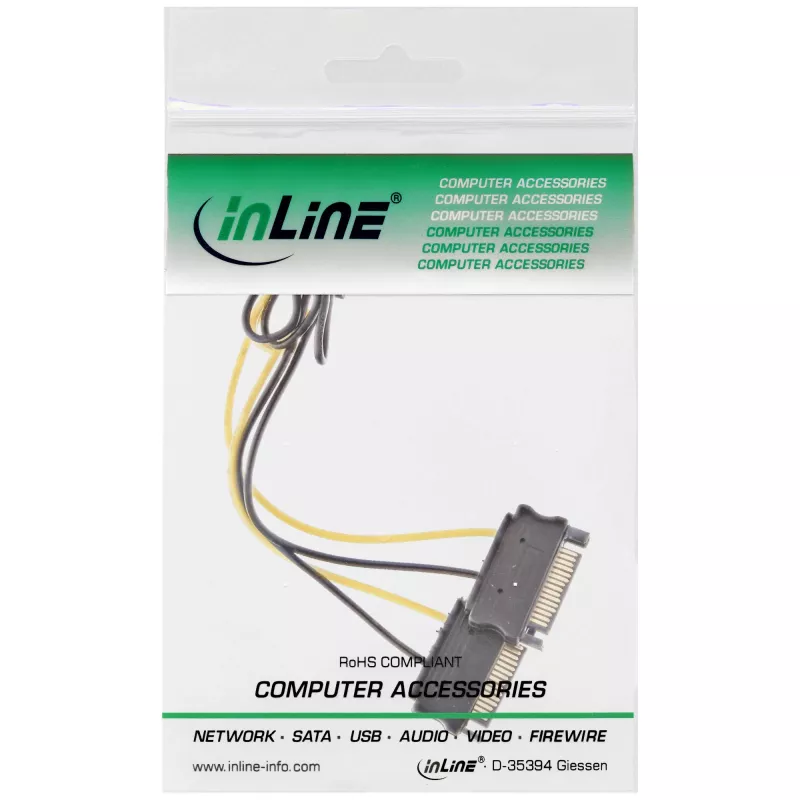 InLine napájací adaptérový kábel, 2x SATA konektor samec / 8pin PCI-Express konektor samec, 0,15 m