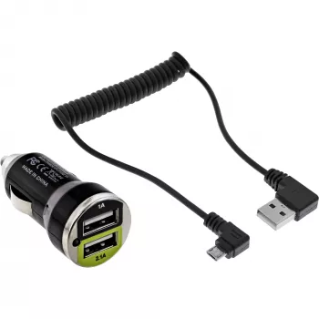 InLine USB DUAL+ autonabíjacia sada, napájací zdroj so 1 m špirálovým káblom